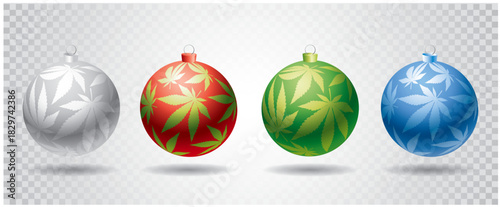 Christmas balls with weed leaves, vector illustration