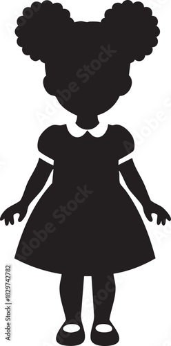 Silhouette of a young girl with puffy hair and a dress