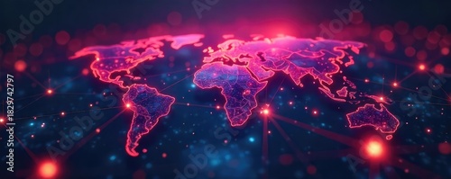 A network of glowing lines connecting diverse abstract shapes, symbolizing innovative interconnectedness and technological advancement , connection points, pattern