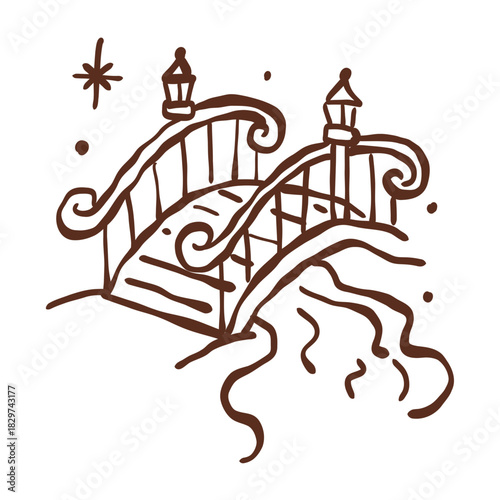 Twinkling Winter Bridge Path Leading to a Magical Cozy Castle Hideaway Under Soft Lantern Light