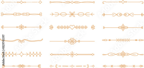 Collection of decorative ornamental dividers and borders in a golden hue