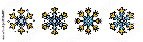 Colorful snowflake icon set collection. winter season symbols