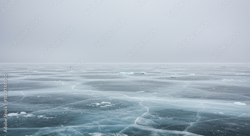 Fototapeta premium Frozen lake surface texture atmospheric perspective abstract winter landscape