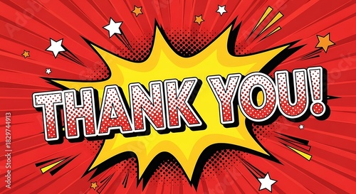 Thank You Comic Book Pop Art Style Text Illustration.