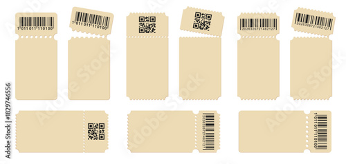 Paper tickets templates with barcode - vector