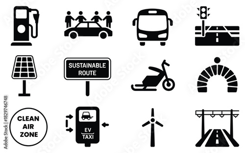 Icons of Clean Energy, Sustainable Transport, and Eco-Friendly Mobility