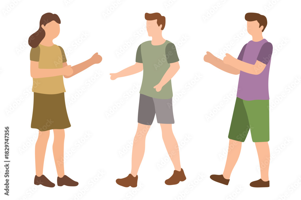 Fototapeta premium Three People Walking and Talking Illustration