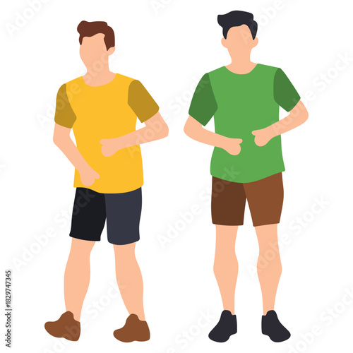 Two Men Walking Exercising Together Illustration