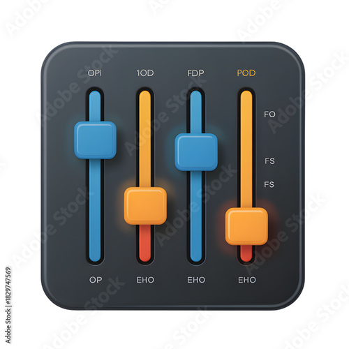 Audio mixer interface with sliders flat vector illustration for music production isolated on white bac