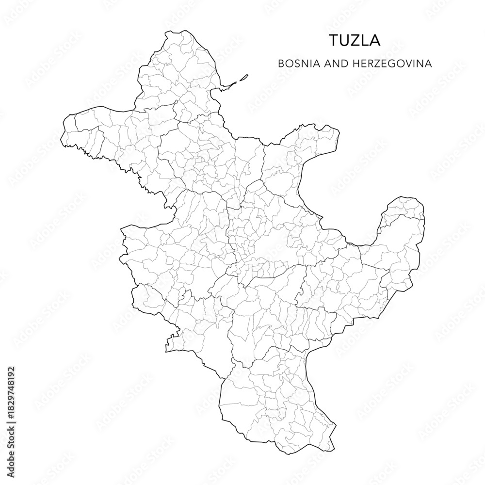 Obraz premium Vector Map of Tuzla Canton (Tuzlanski Kanton, Tuzlanska Županija) with Settlements (Naselja), Cities and Municipalities - FBiH, Bosnia and Herzegovina - 2025