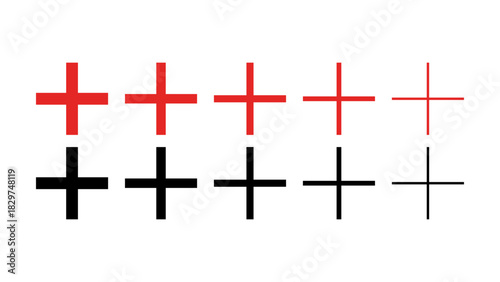 Set of Red and Black Plus Signs in Varying Opacity.
