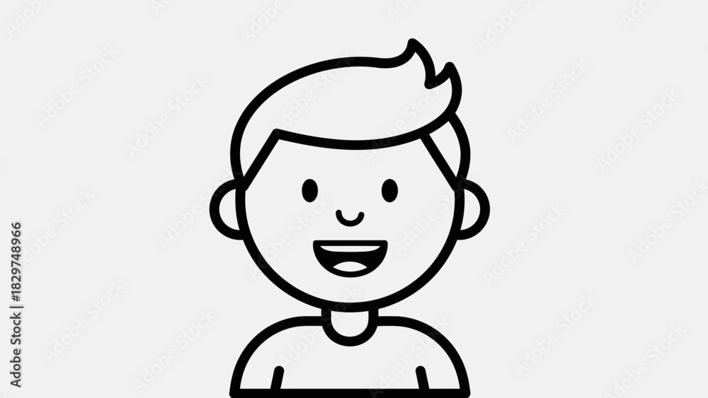 Obraz premium A simple black and white line drawing of a smiling young boy's face and shoulders.