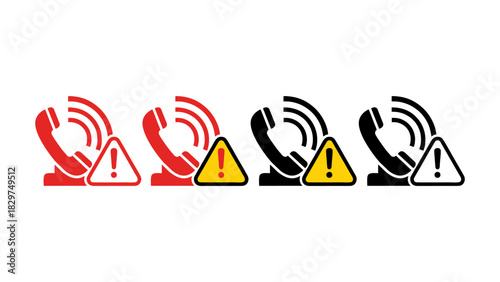 Phone Call Warning Icons Set Red and Black.