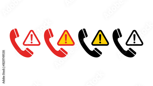Warning Phone Call Icons with Alert Symbols.