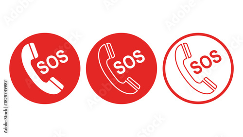 SOS Phone Icon Set for Emergency Communication.