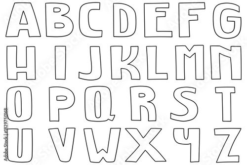 Hand-drawn doodle set of English letters alphabet on a white background.