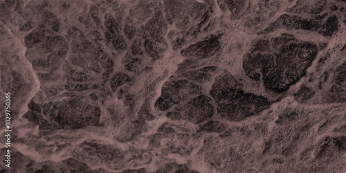 Close-up overhead view of turbulent dark brown water with frothy white foam and intricate bubble patterns creating a dynamic and textured surface for abstract concepts