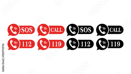 Emergency Call Buttons SOS 112 119 Icons.