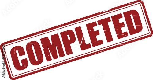 A clear red rubber stamp mark with the word COMPLETED prominently displayed across a crisp white surface