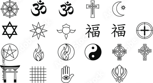 World Religious and Spiritual Symbol Icon Set Vector