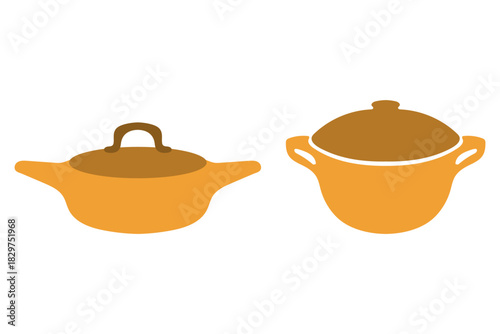 Traditional Cooking Pots with Lids Illustration