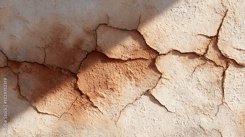 Naklejka premium Macro Shot of Cracked Terracotta Plaster Wall Texture