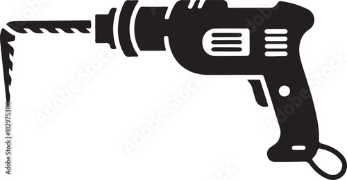 Vector silhouette icon of a power drill with a long bent bit, symbolizing repair and industrial work