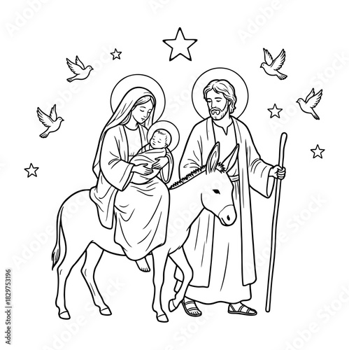 Holy Family Flight into Egypt Coloring Page