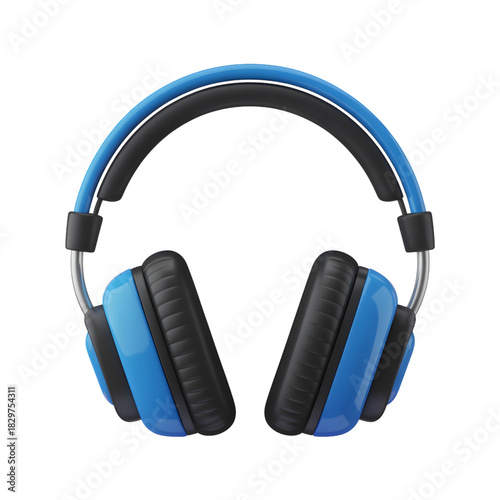 Blue headphones modern audio equipment isolated on white background for listening to music and podcast