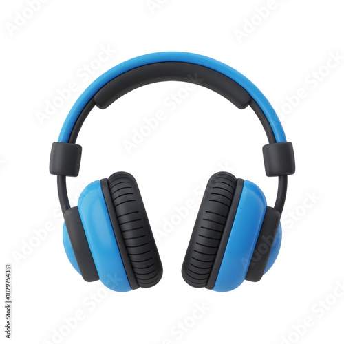 Blue and black headphones isolated on white a 3D rendering for music and audio concepts
