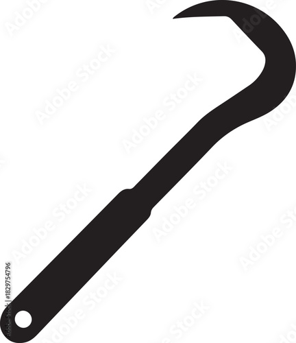 Vector silhouette of a crowbar tool featuring a curved hook and a sturdy handle, for prying tasks