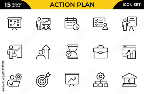Action Plan Icon Set. High-Quality Icons for Planning, Strategy, Project Management, and Task Scheduling Solutions. Thin outline icons pack. Vector illustration