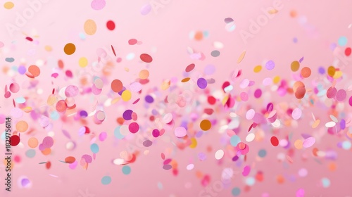 Colorful Confetti Floating Through the Air on a Soft Pink Background, Perfect for Celebrations, Parties, and Festive Occasions, Creating a Joyful Atmosphere