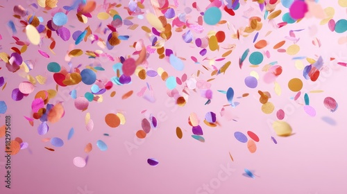 Colorful confetti raining down against a soft pink backdrop, creating a festive and joyful atmosphere perfect for celebrations and special occasions, enhancing any design project with vibrant hues