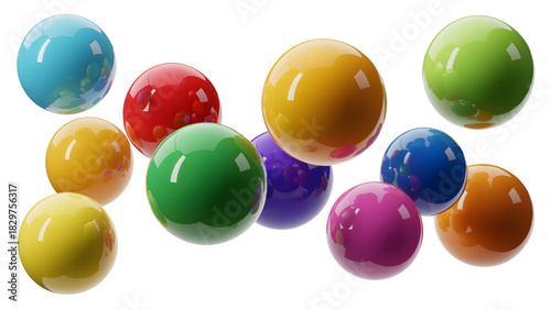 Collection of colorful glossy spheres shiny balls in various colors isolated on a white background