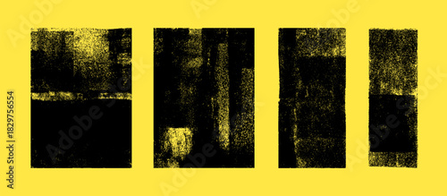 Grunge rolled ink stamp textures handmade set, linocut relief printing isolated, letterpress vintage rough grain texture