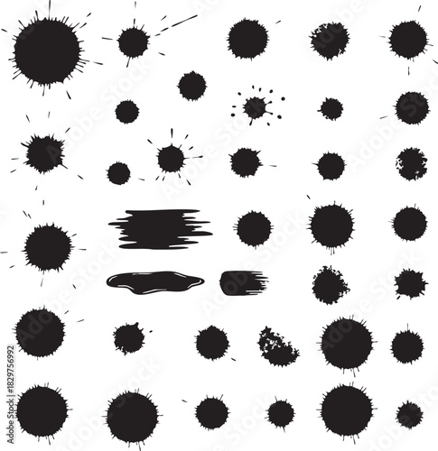 Black ink blot and splatter set illustration
