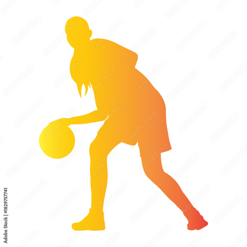 Fototapeta premium Golden Silhouette of a Female Basketball Player.