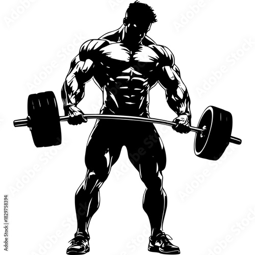Muscular Bodybuilder Flexing Biceps Icon – Strength and Fitness Symbol