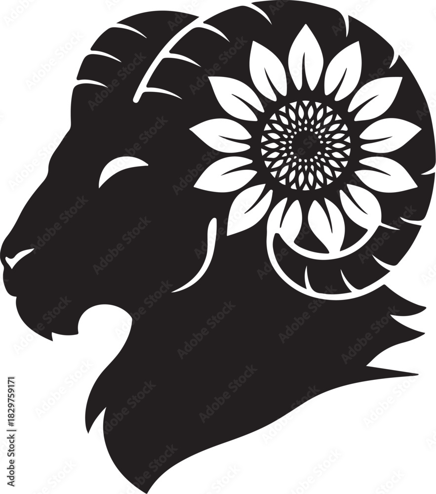 Fototapeta premium Aries Sunflower Double Exposure Ram Bloom Horizon.eps