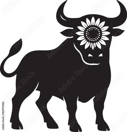 Taurus Sunflower Double Exposure Bull of the Sunfield.eps