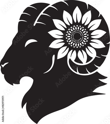 Aries Sunflower Double Exposure Ram Bloom Horizon.eps