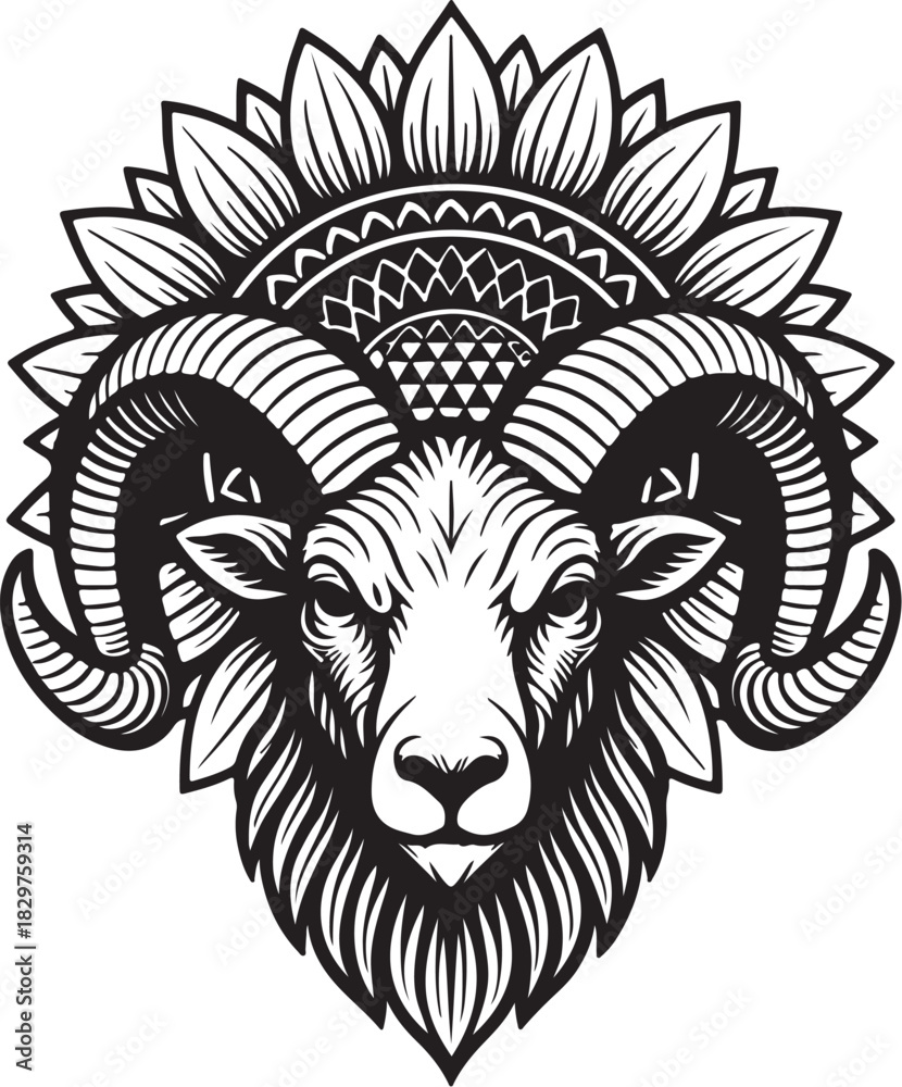 Obraz premium Aries Sunflower Mandala Ram Crown Bloom.eps