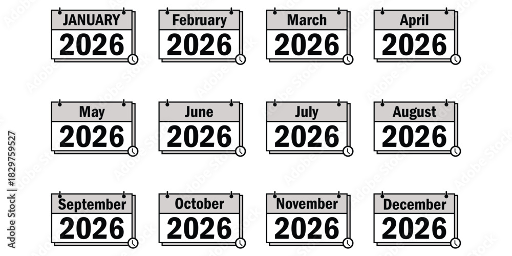 Fototapeta premium Name of 12 Month with year of 2026