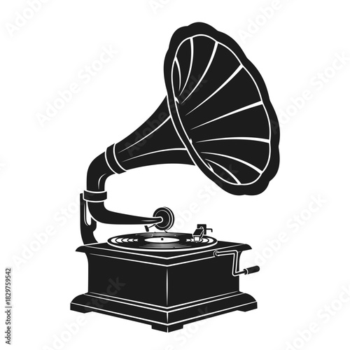 Vintage Gramophone Silhouette – Retro Music Player Vector Illustration