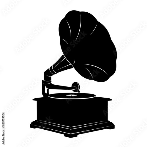 Vintage Gramophone Silhouette – Retro Music Player Vector Illustration