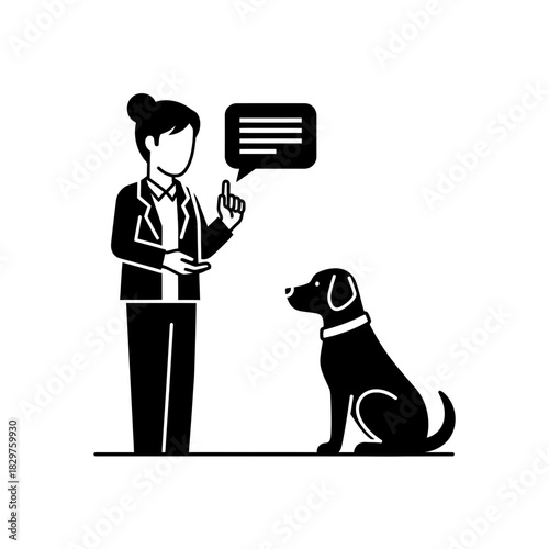Dog Training Silhouette – Woman Teaching Dog Command Vector Illustration