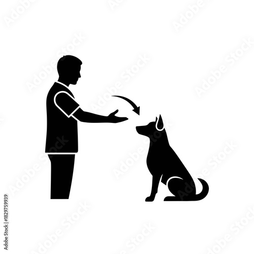 Dog Training Silhouette – Woman Teaching Dog Command Vector Illustration
