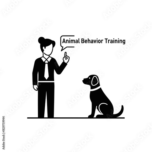 Dog Training Silhouette – Woman Teaching Dog Command Vector Illustration