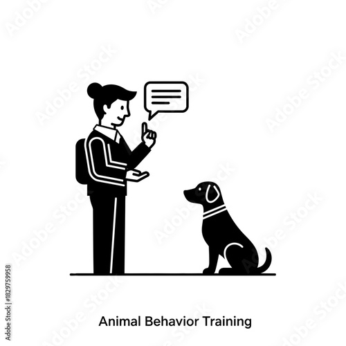 Dog Training Silhouette – Woman Teaching Dog Command Vector Illustration